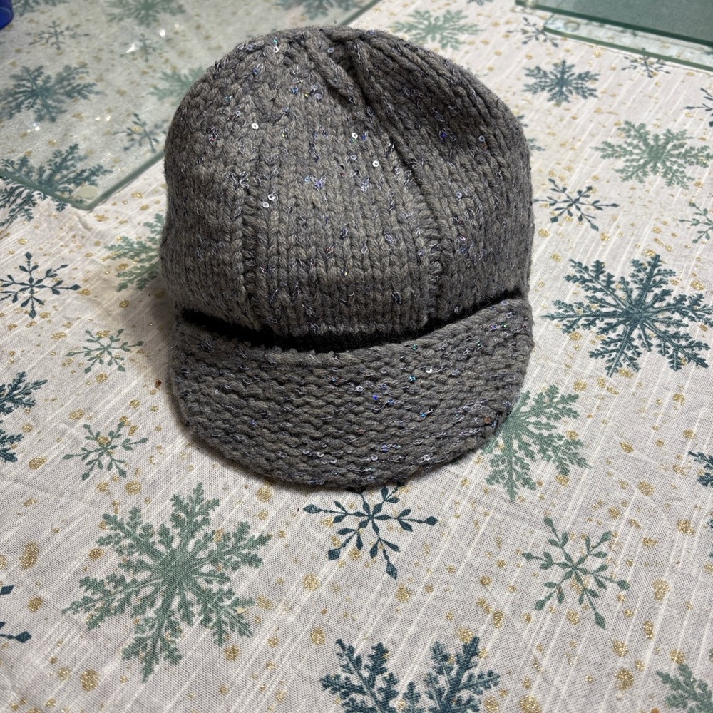 Aqua Gray Knit Beanie with Sequins